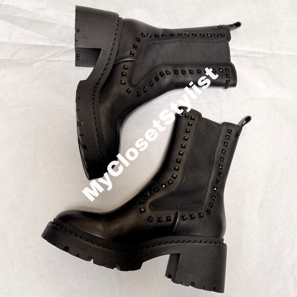 ASH Black Studded Leather Moto Rocker Boots 8 NEW & RARE! Festival Combat Boot - Picture 3 of 9